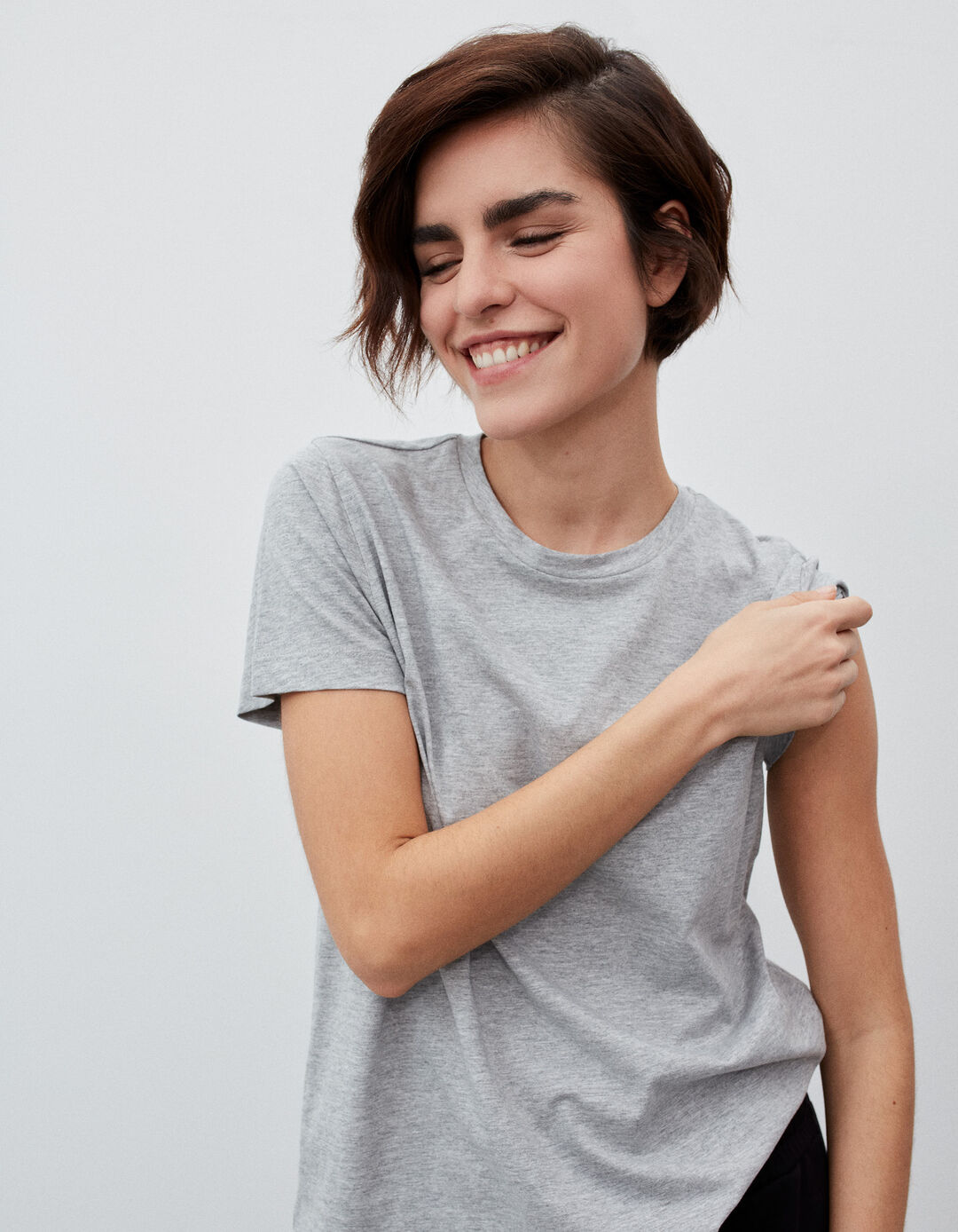 Round Neckline T-shirt, Women, Grey