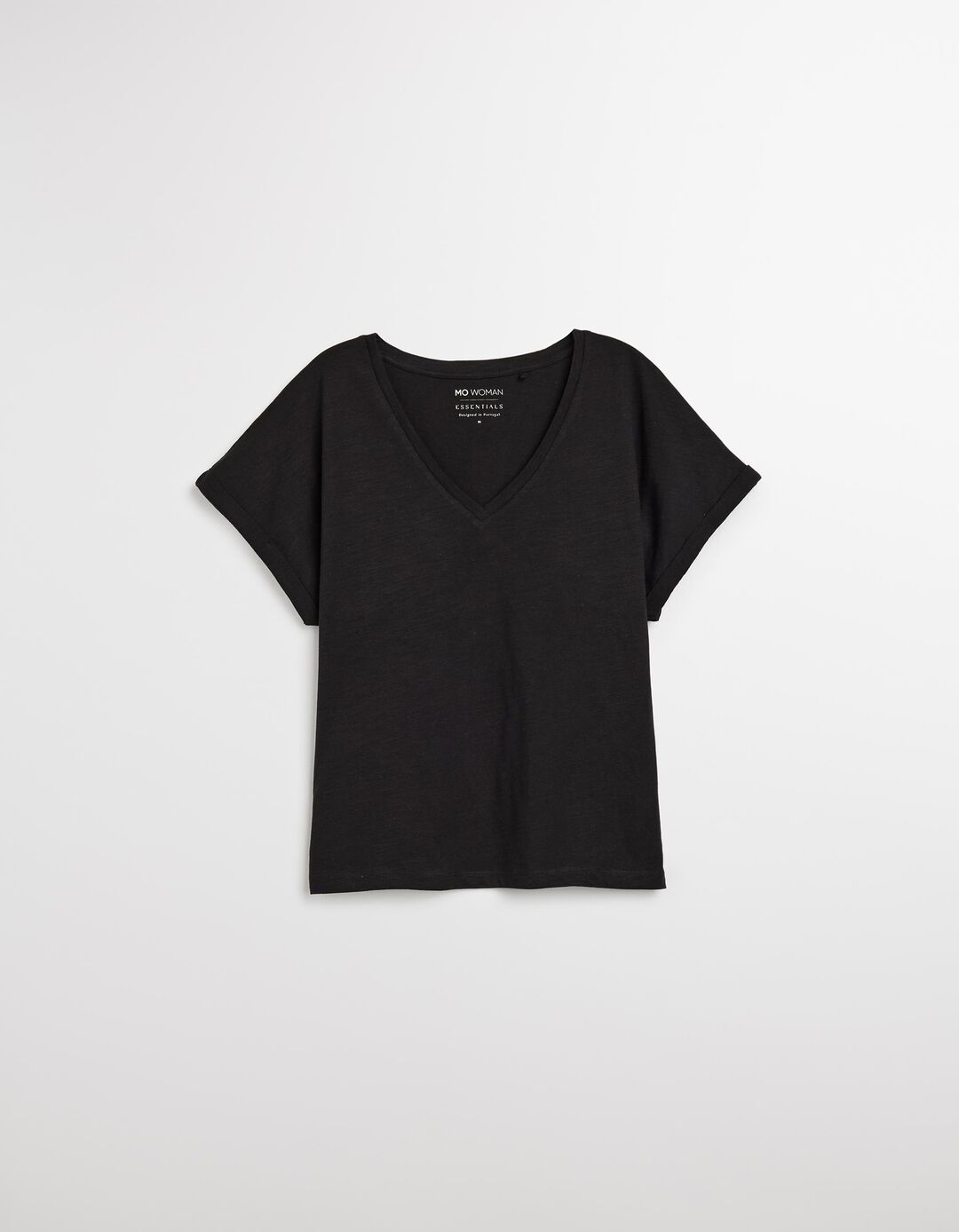 T-shirt Decote em V, Mulher, Preto