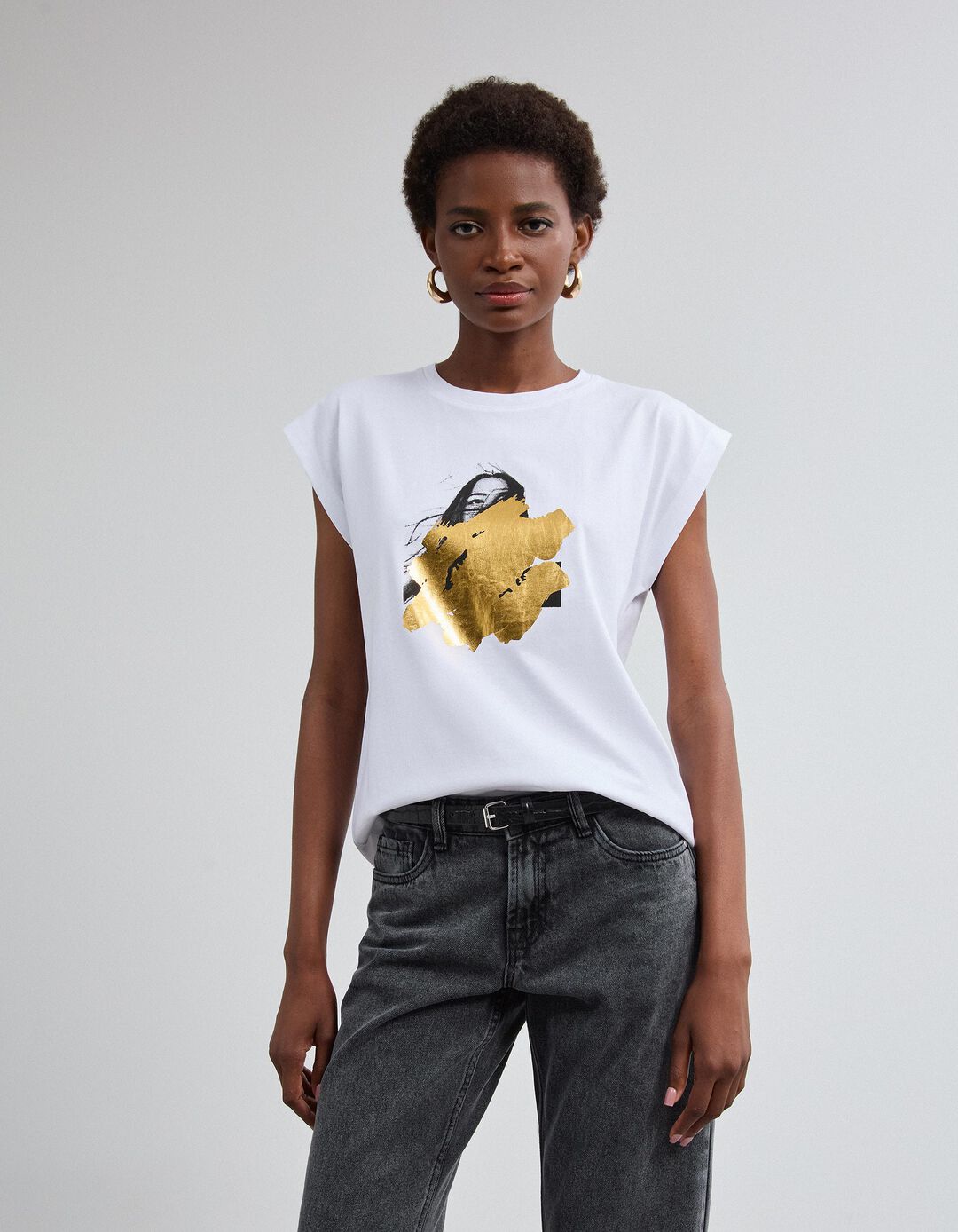 T-shirt Com Estampado Foil, Mulher, Branco