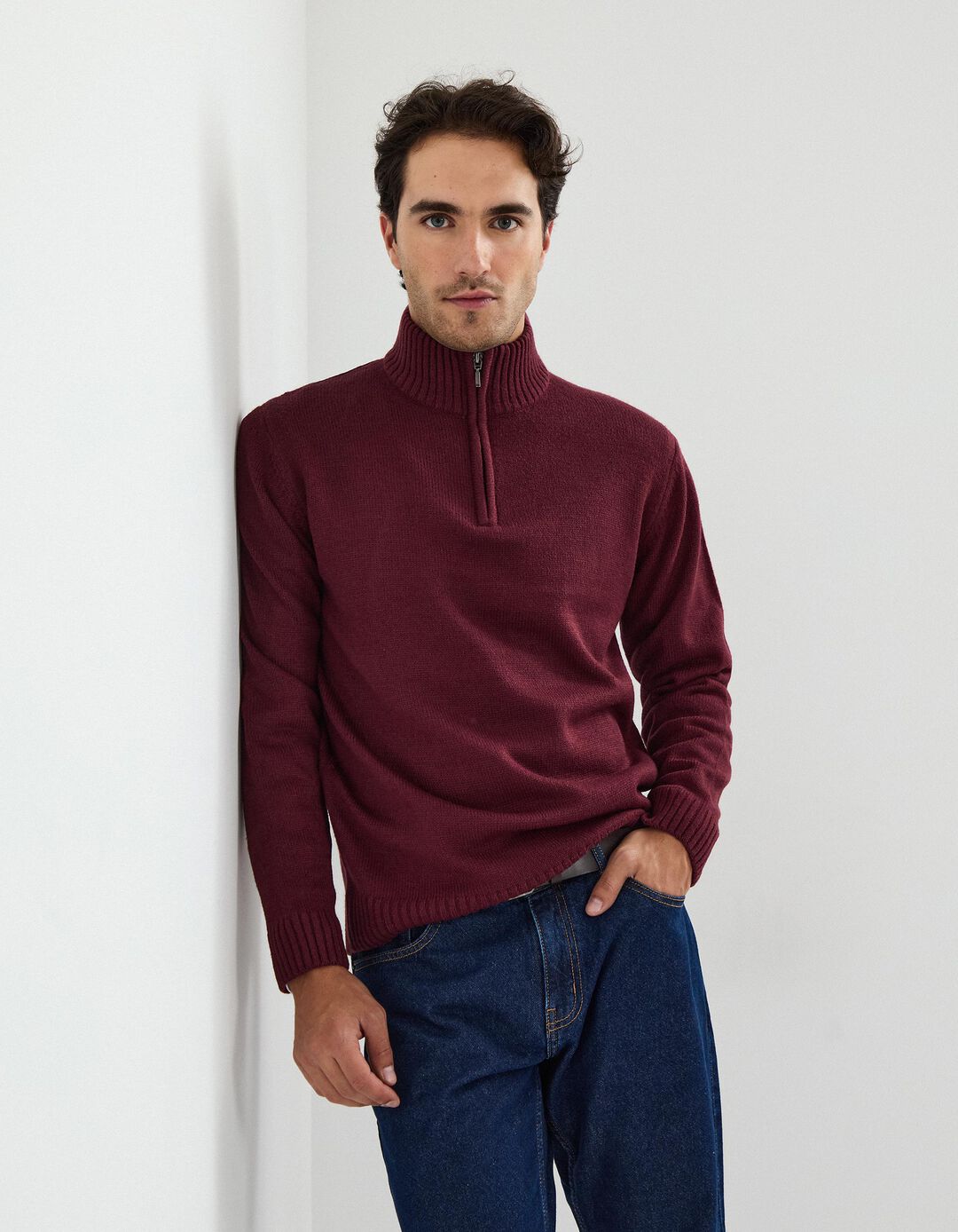 Camisola de Malha, Homem, Vermelho Escuro