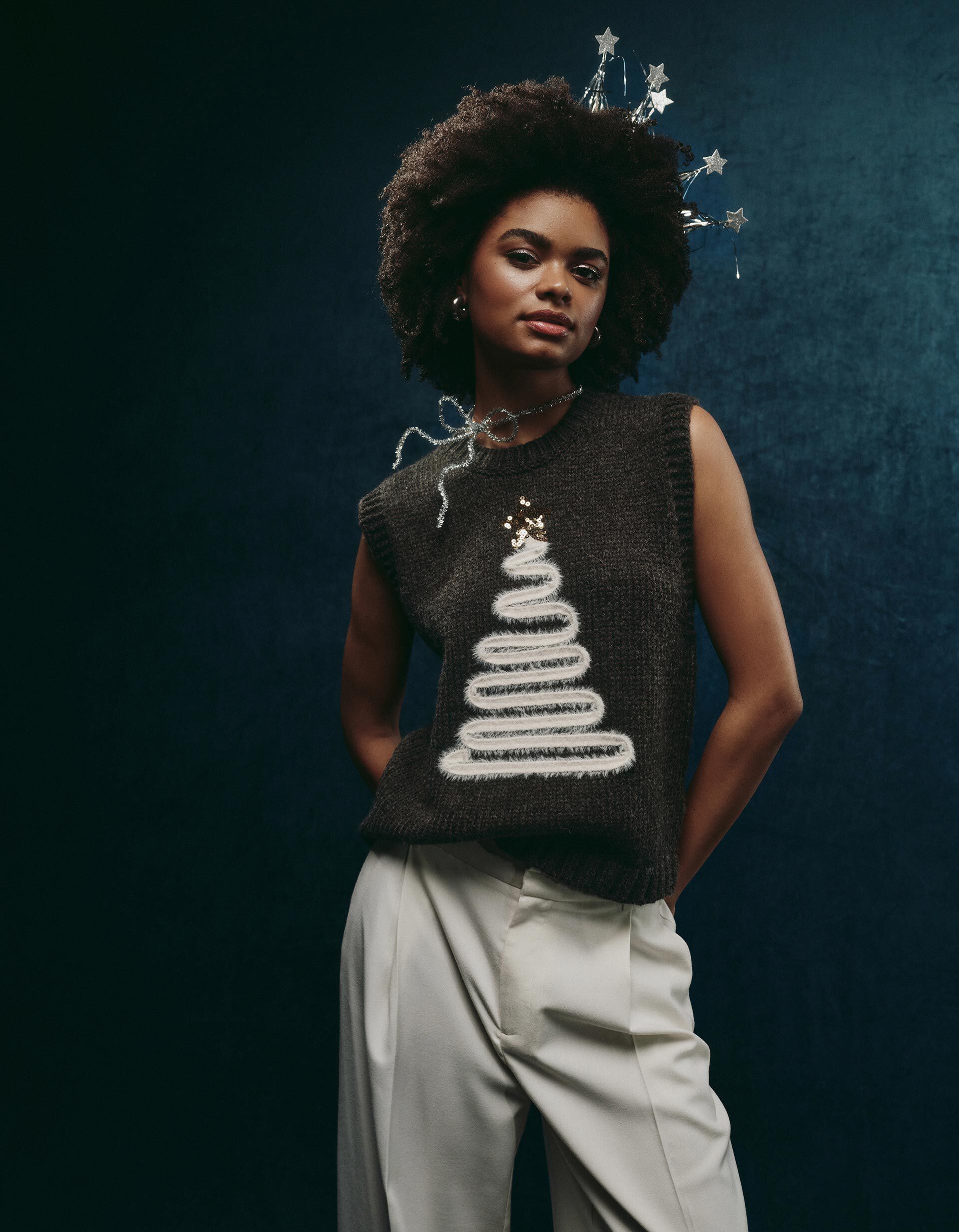 Comprar Online Colete de Natal, Mulher, Cinzento Escuro