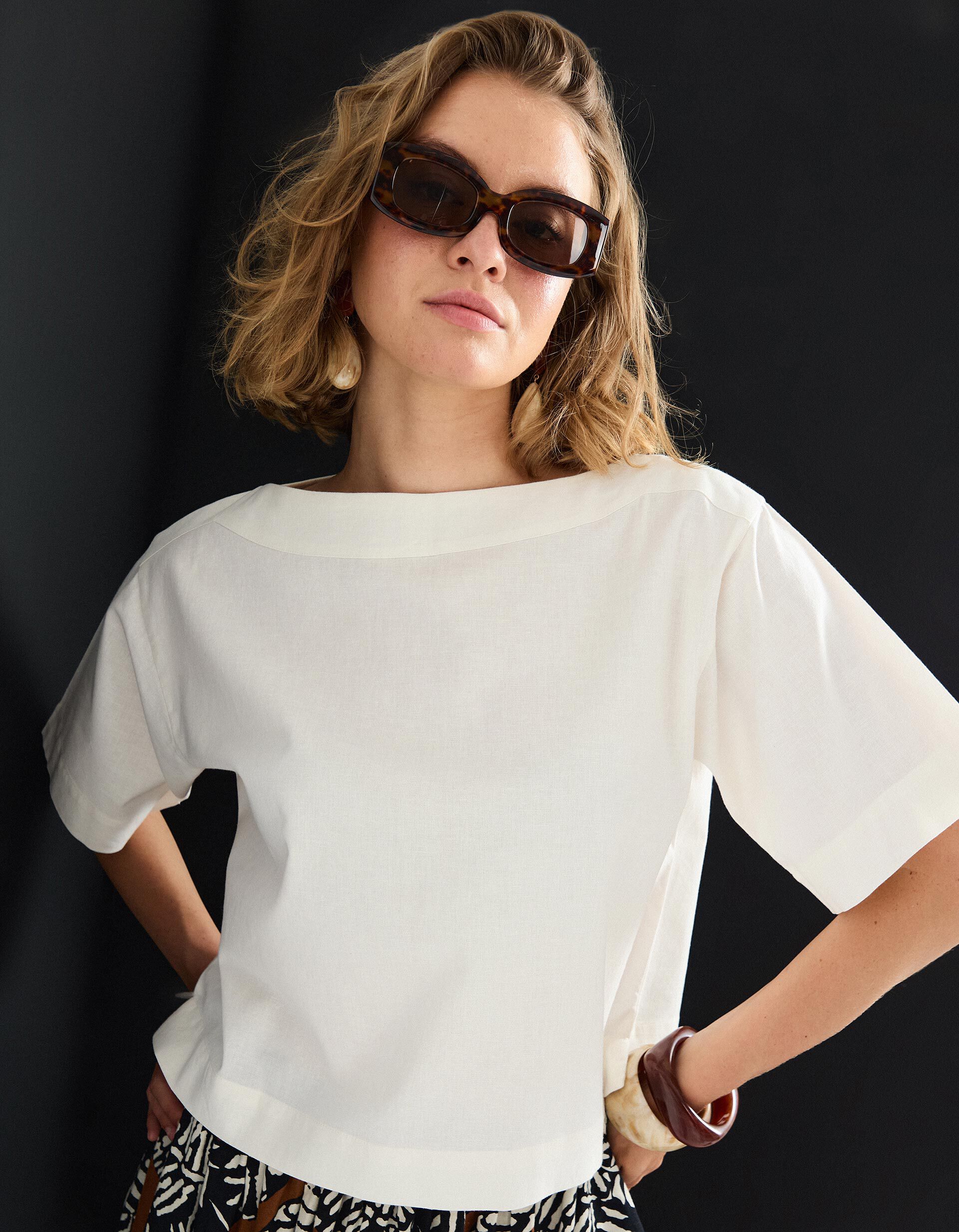 Comprar Online Blusa com Linho, Mulher, Bege Claro