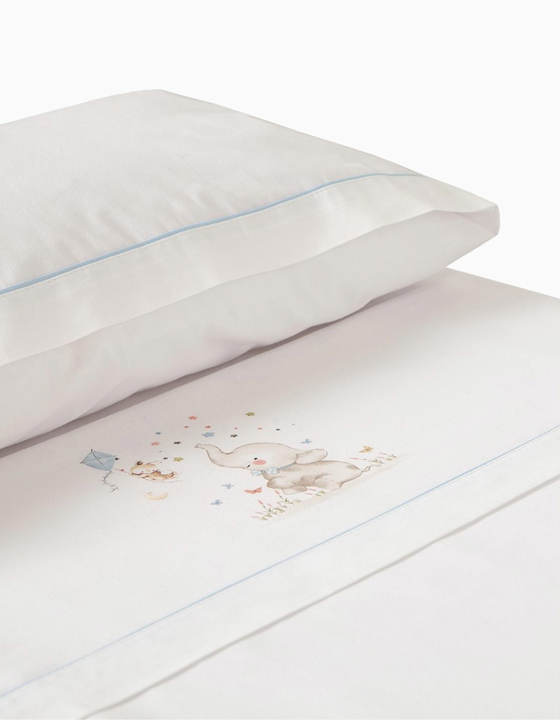 Comprar Online Conjunto De Len&ccedil;&oacute;is De Algod&atilde;o 3 Pcs Interbaby Elephant 60x120 cm, Azul