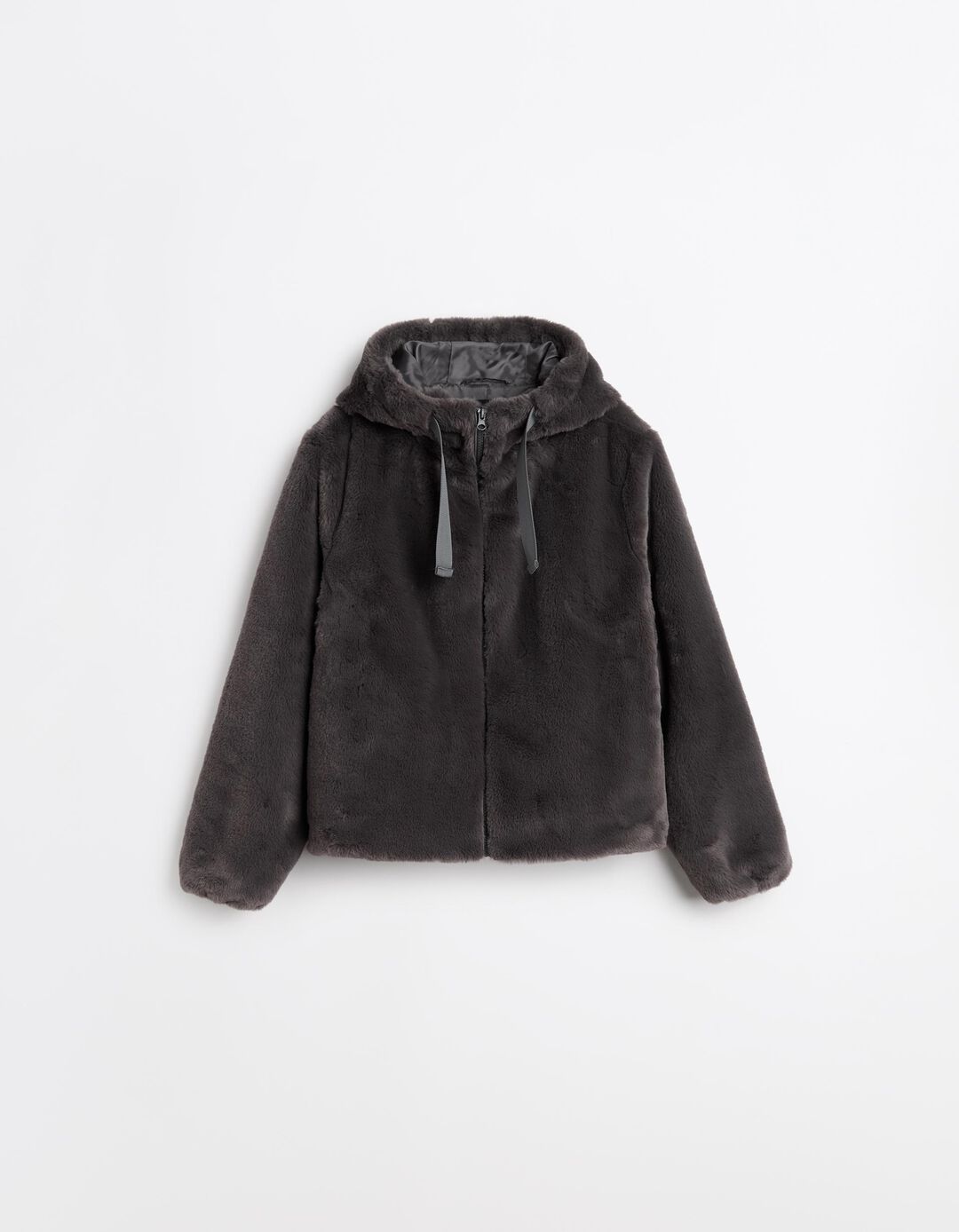 Casaco de Pelo Sint&eacute;tico com Capuz, Mulher, Cinzento