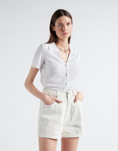 Textured Short Sleeve Shirt, Women, White