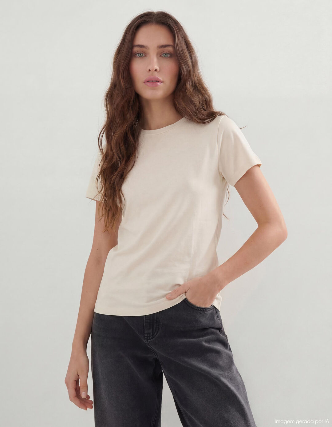 T-shirt, Mulher, Bege Claro