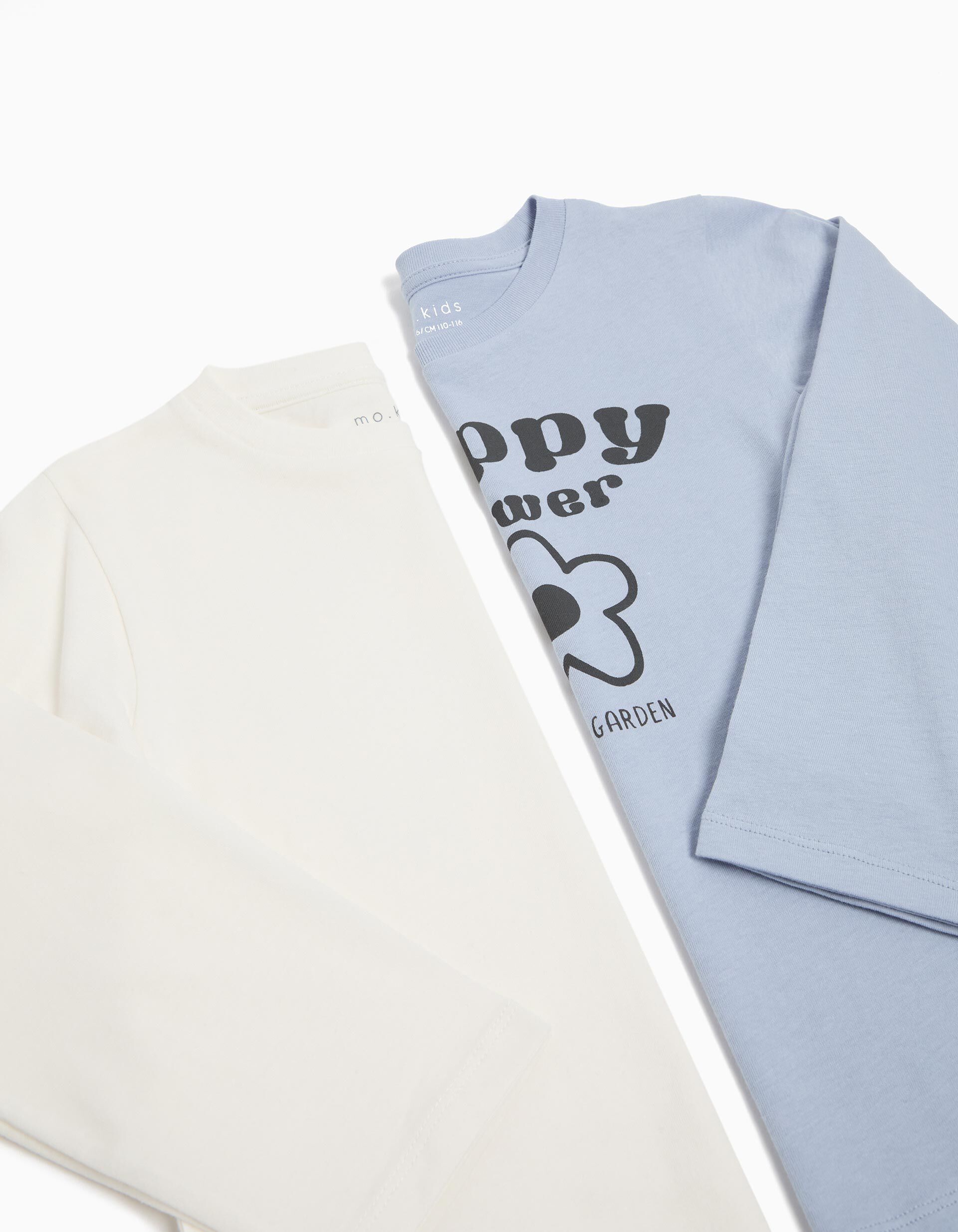 Comprar Online Pack 2 T-shirts de Manga Comprida, Menina, Azul Claro/Branco