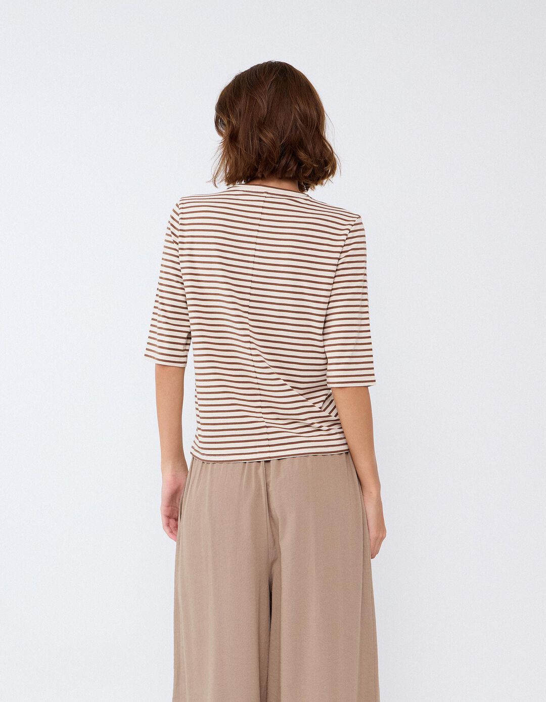 T-shirt &Agrave;s Riscas, Mulher, Castanho