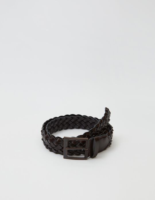 Plaited Leather Belt, Men, Brown