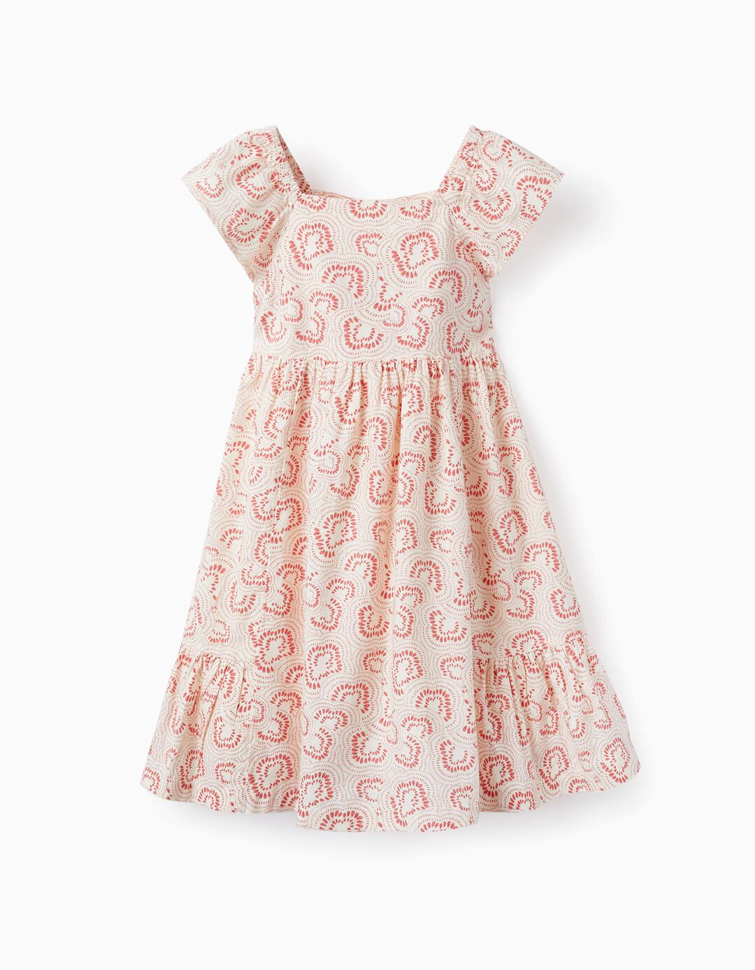 Floral Cotton Dress with Ruffles for Girls, Pink/White