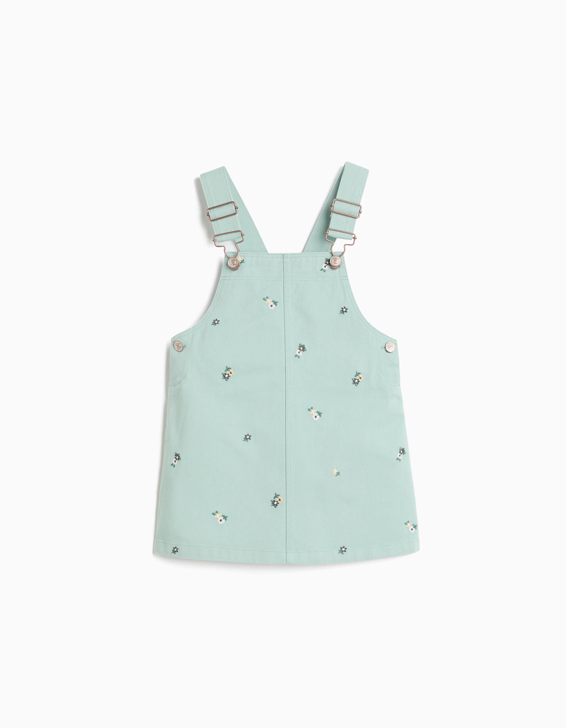 Comprar Online Saia Jardineira Bordada Com Flores, Menina, Verde Claro