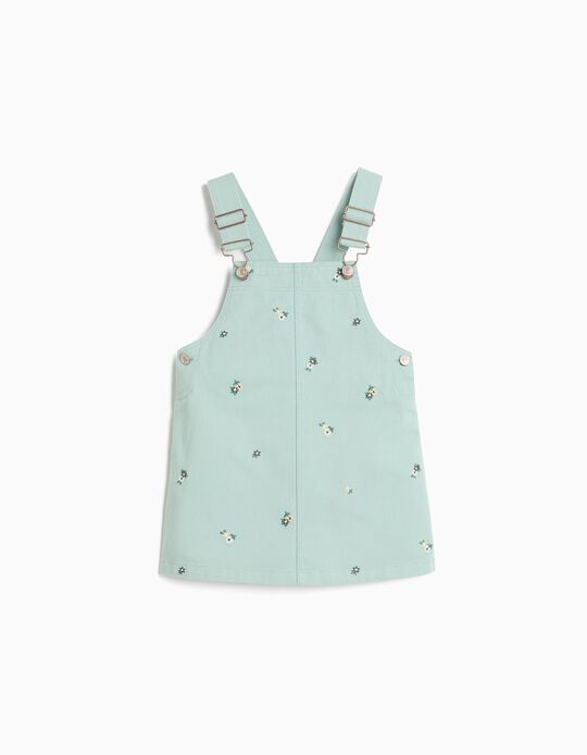 Comprar Online Saia Jardineira Bordada Com Flores, Menina, Verde Claro