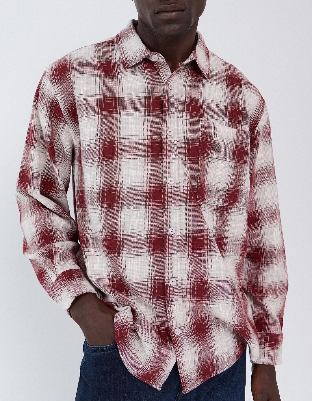 Camisa Aos Quadrados, Homem, Vermelho Escuro