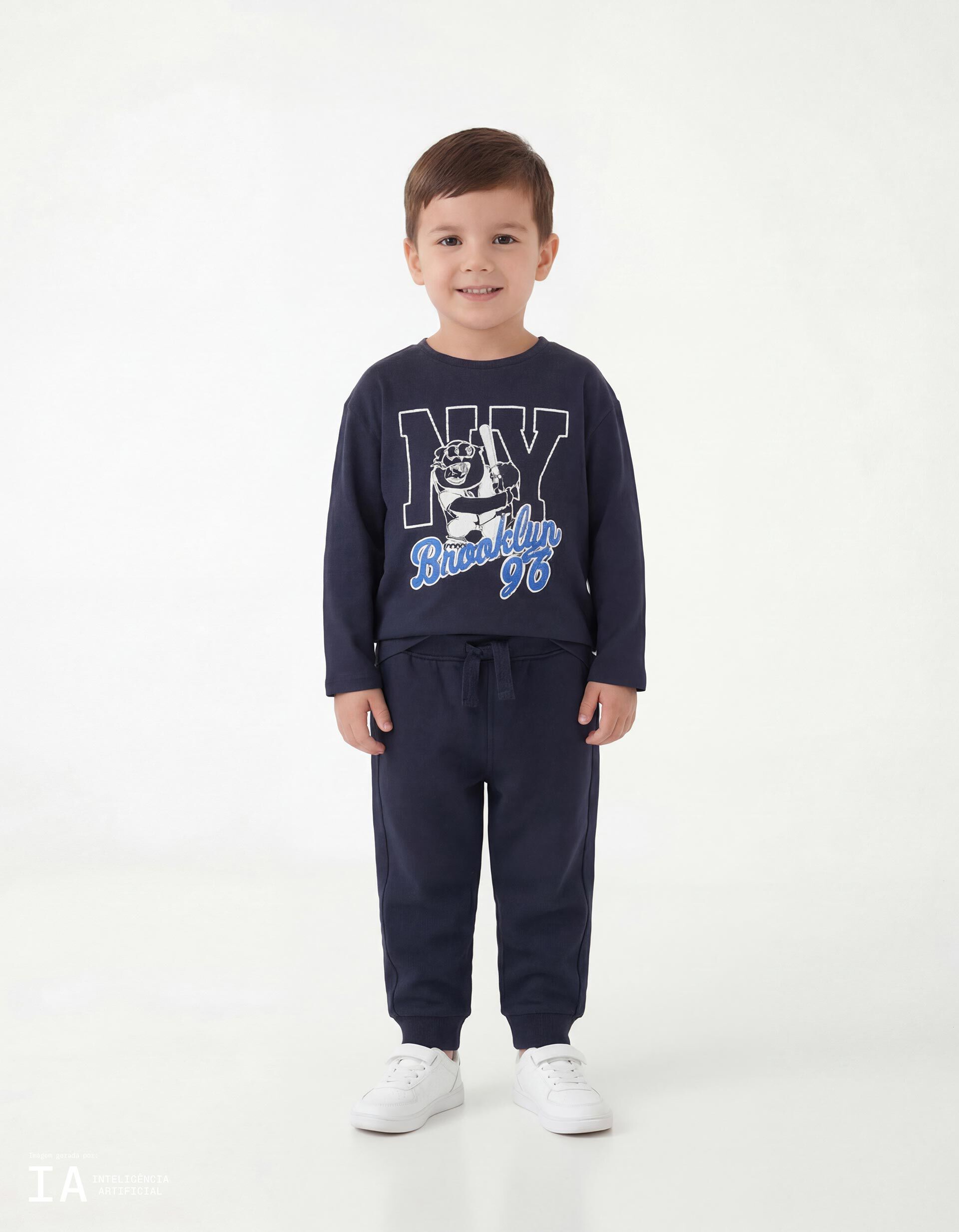 T-shirt de Manga Comprida, Menino, Azul Escuro