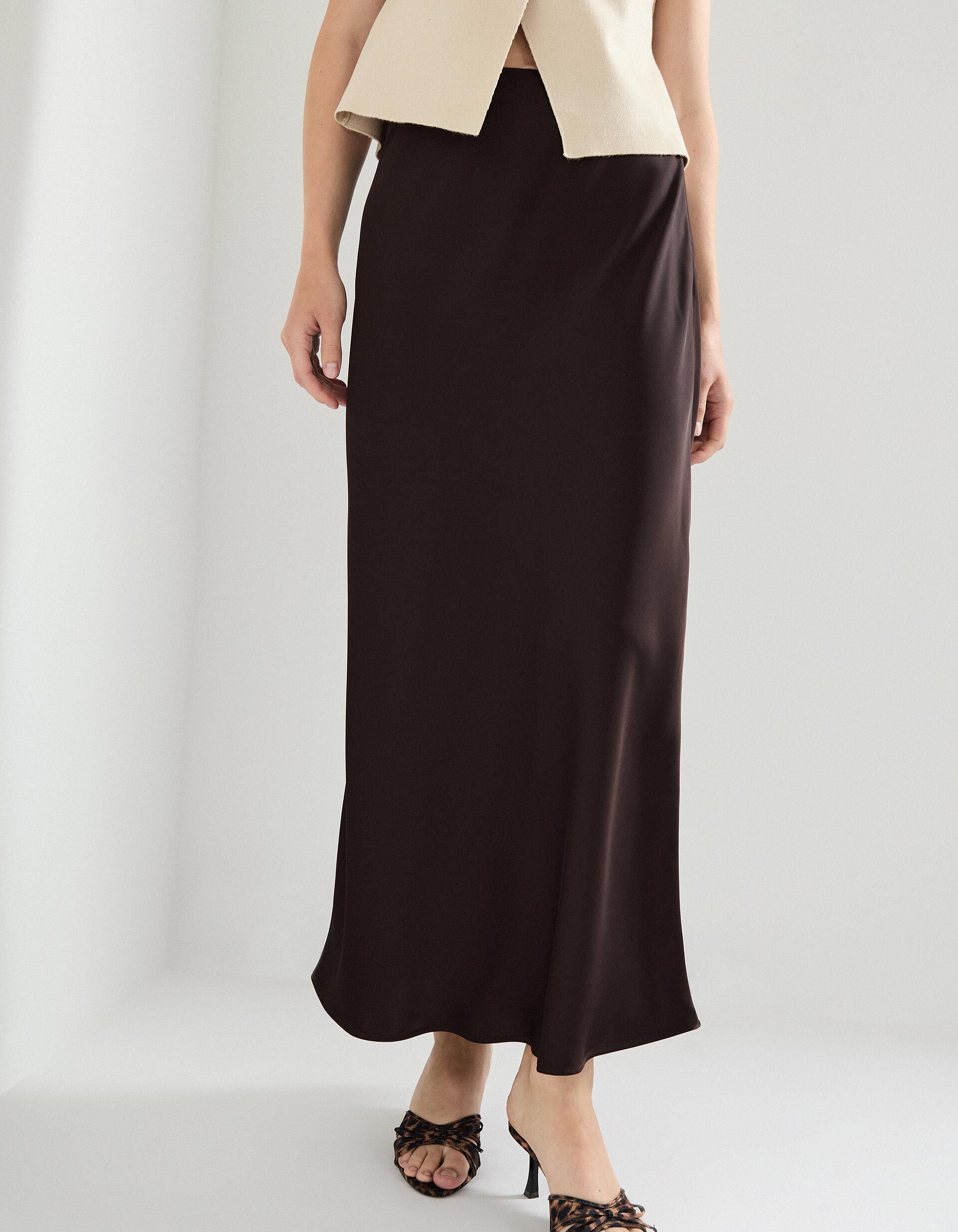 Comprar Online Saia Comprida de Cetim, Mulher, Castanho Escuro