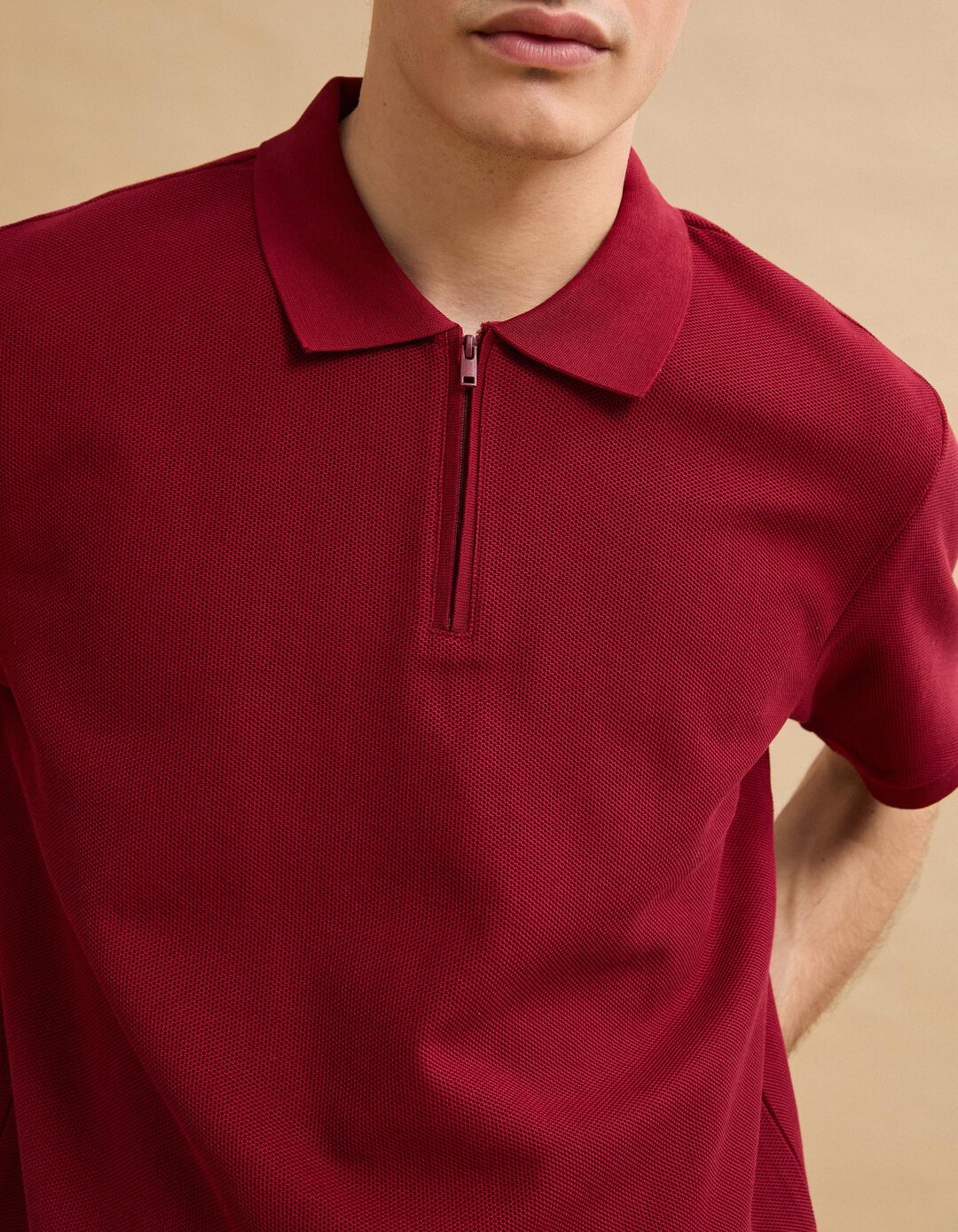 Polo com Fecho, Homem, Vermelho Escuro