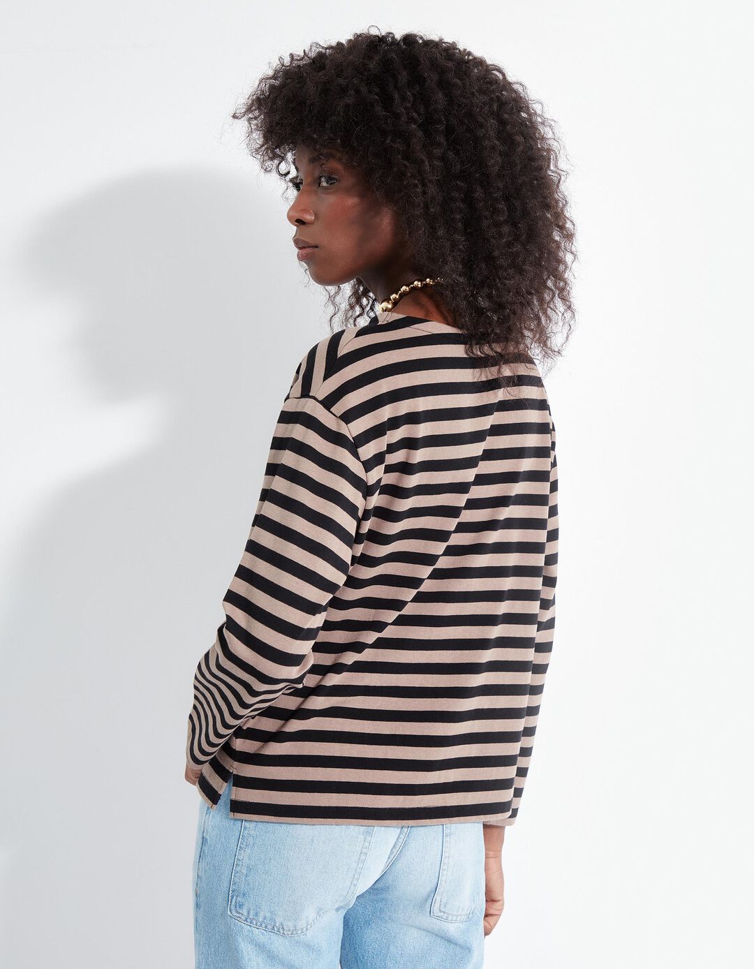 Camisola Riscas, Mulher, Bege Escuro
