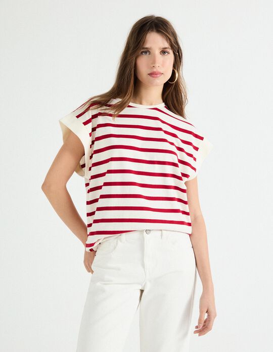 Comprar Online T-shirt com Riscas, Mulher, Vermelho Escuro