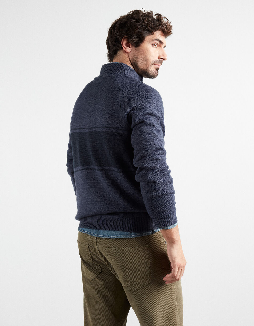 Striped Zip Knit Sweater, Men, Blue