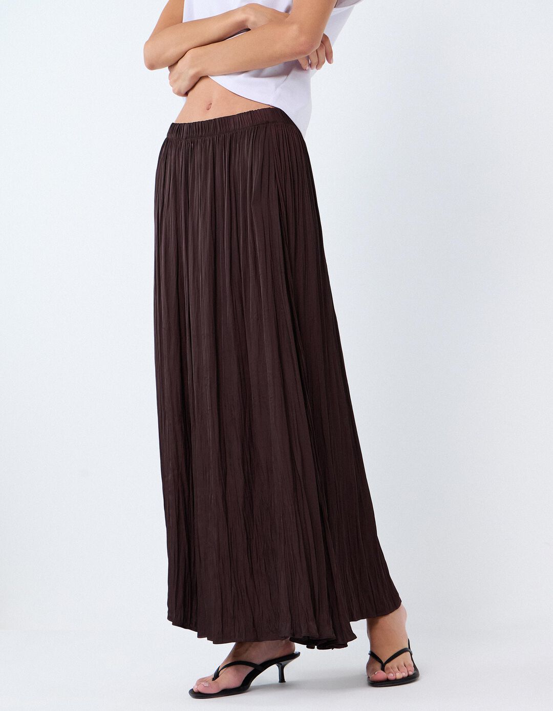 Saia Midi Fluida, Mulher, Castanho