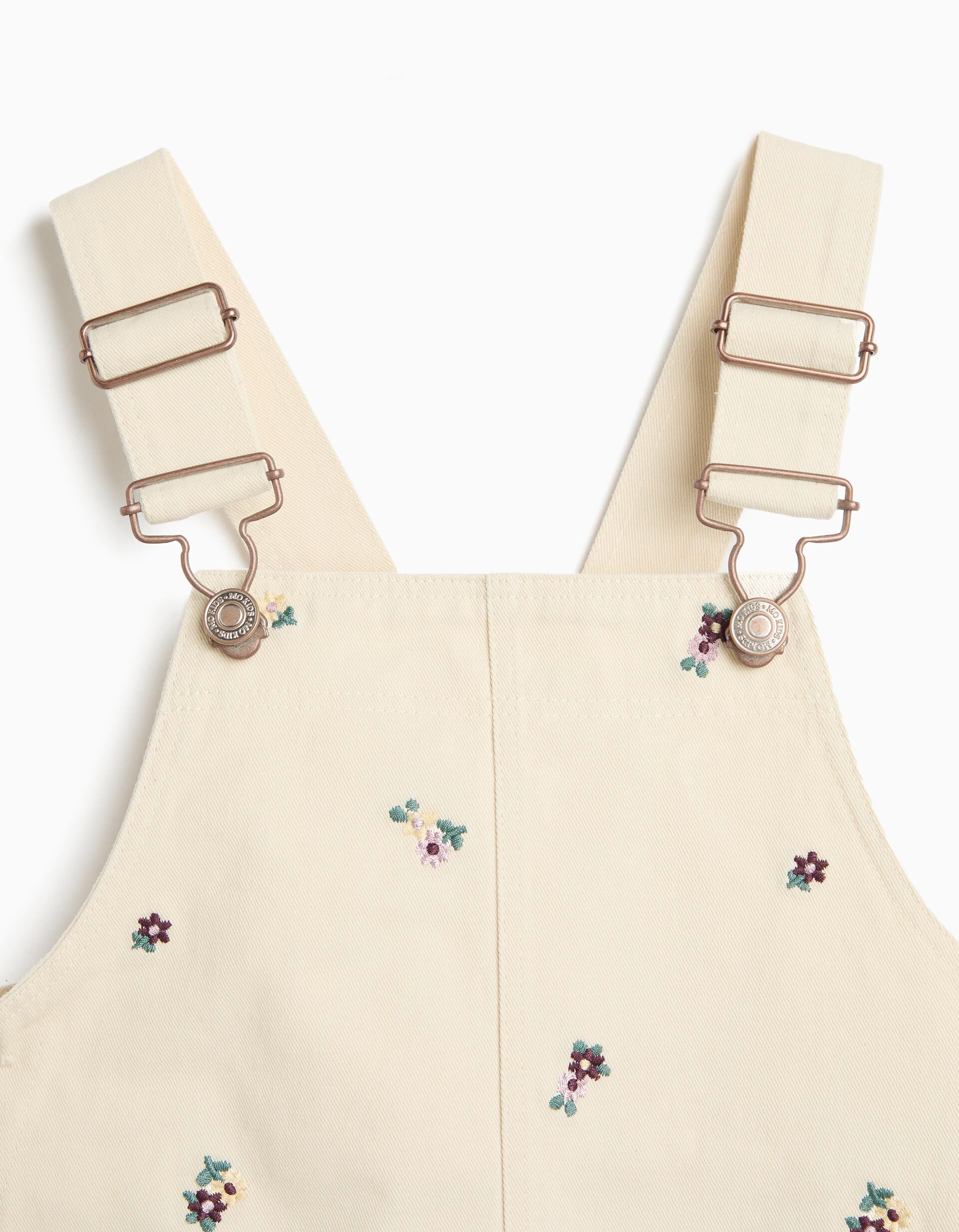 Comprar Online Saia Jardineira Bordada Com Flores, Menina, Bege Claro