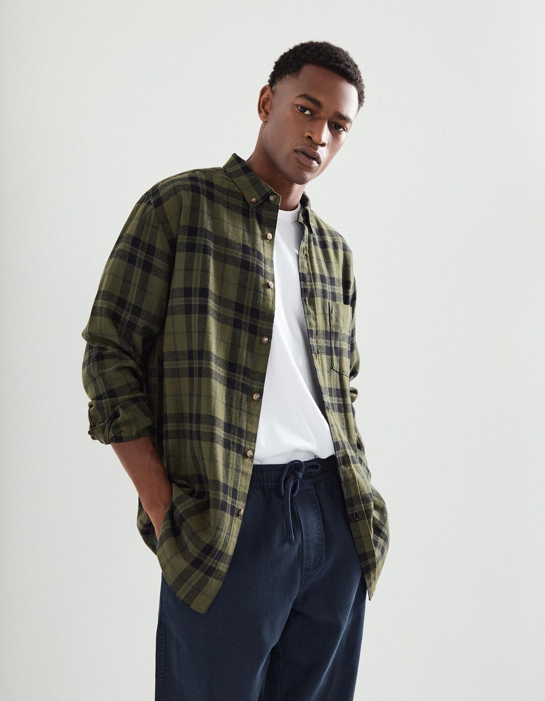 Camisa Flanela de Xadrez, Homem, Verde Escuro