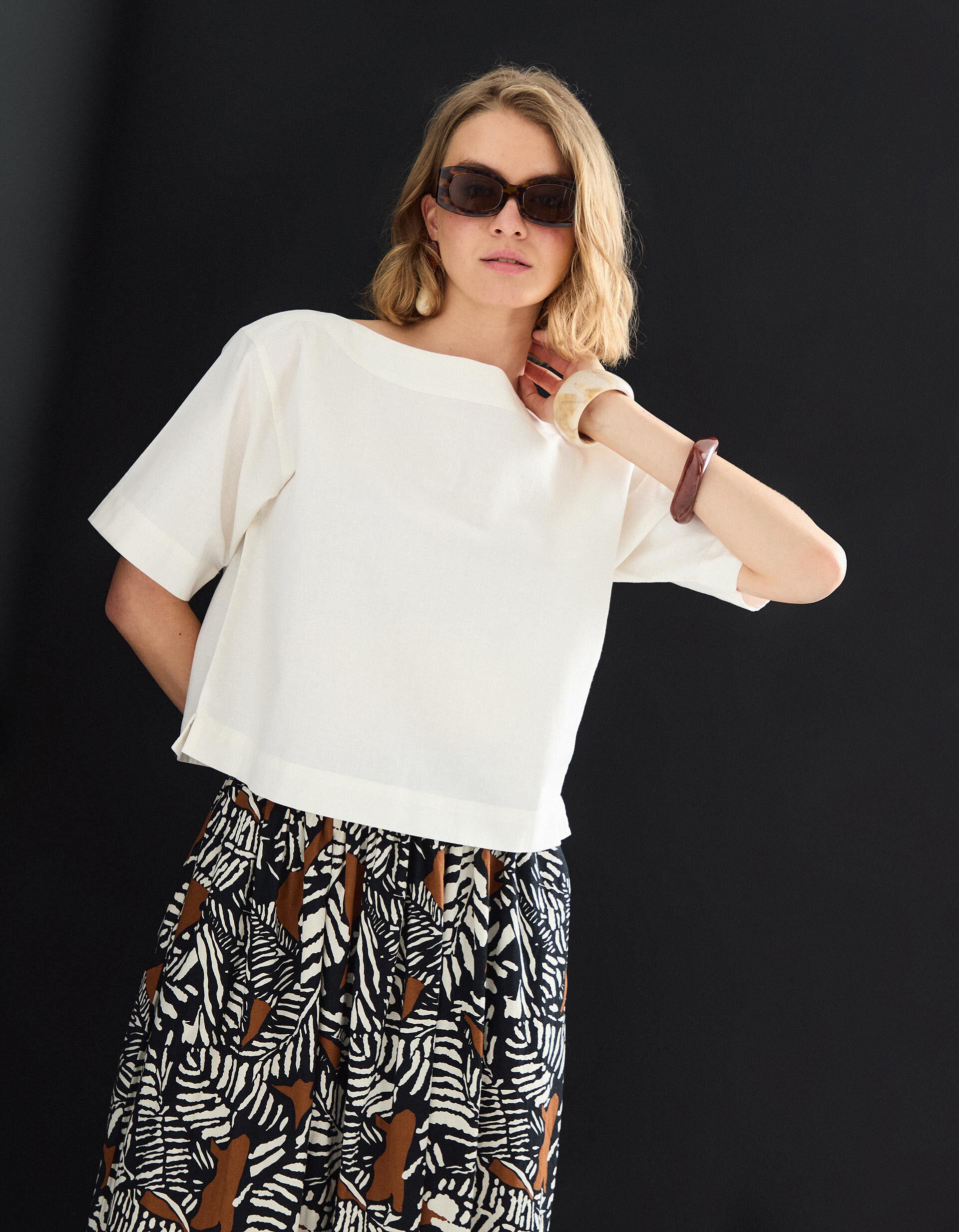 Comprar Online Blusa com Linho, Mulher, Bege Claro