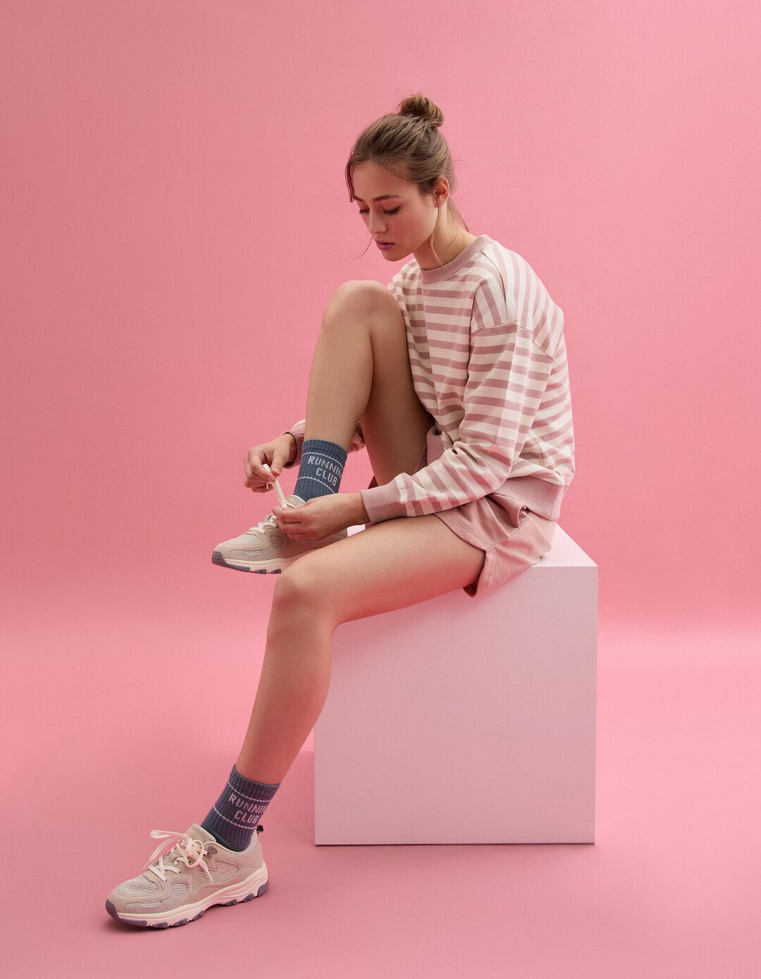 Sweatshirt Riscas, Mulher, Rosa Claro