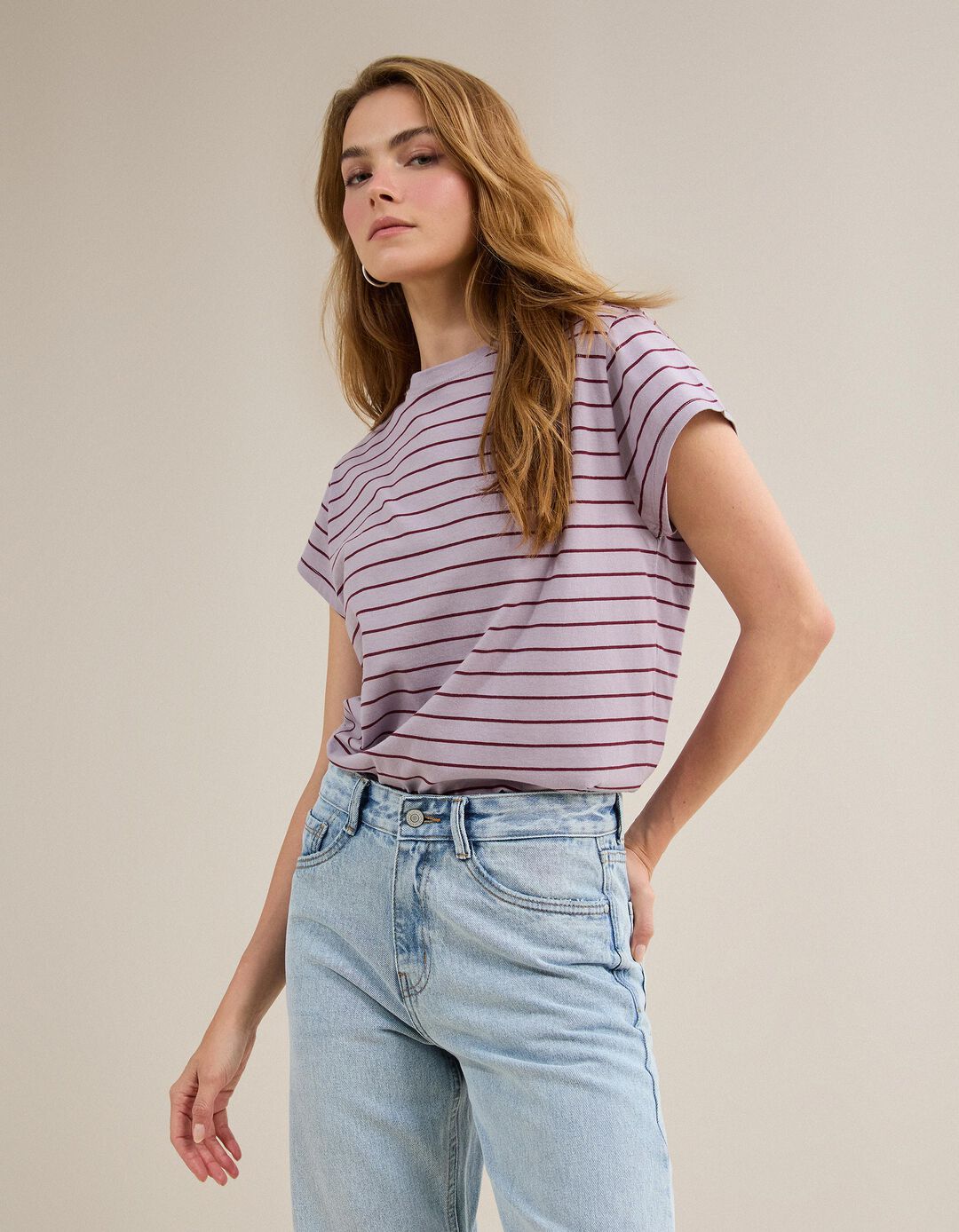 T-shirt &agrave;s Riscas, Mulher, Roxo