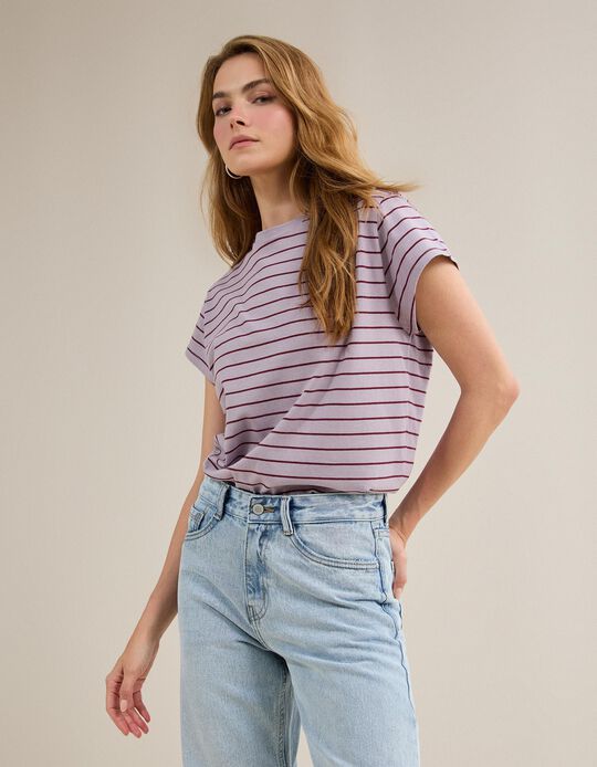 Comprar Online T-shirt &agrave;s Riscas, Mulher, Roxo