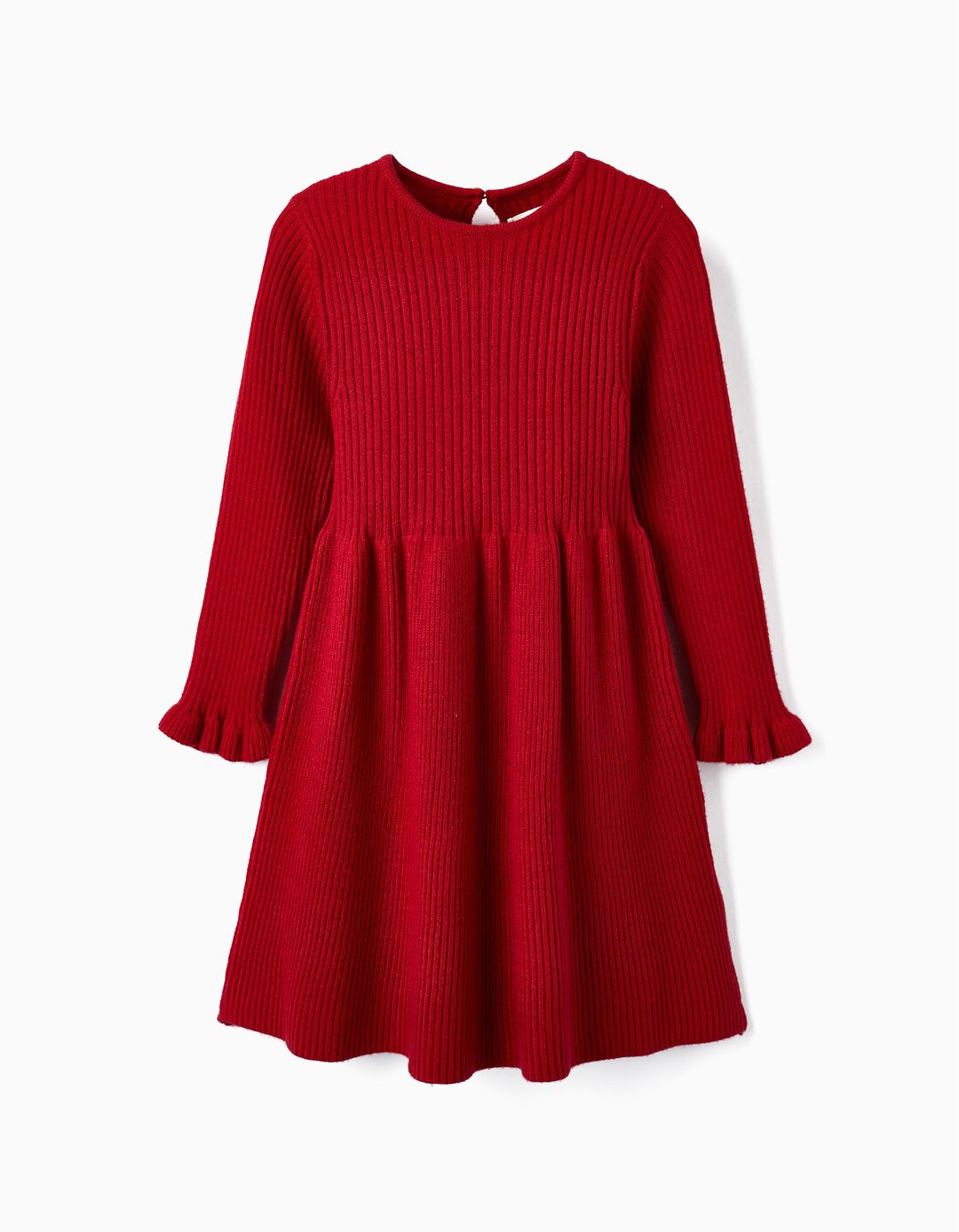 Long Sleeve Ribbed Knit Dress for Girls, Red