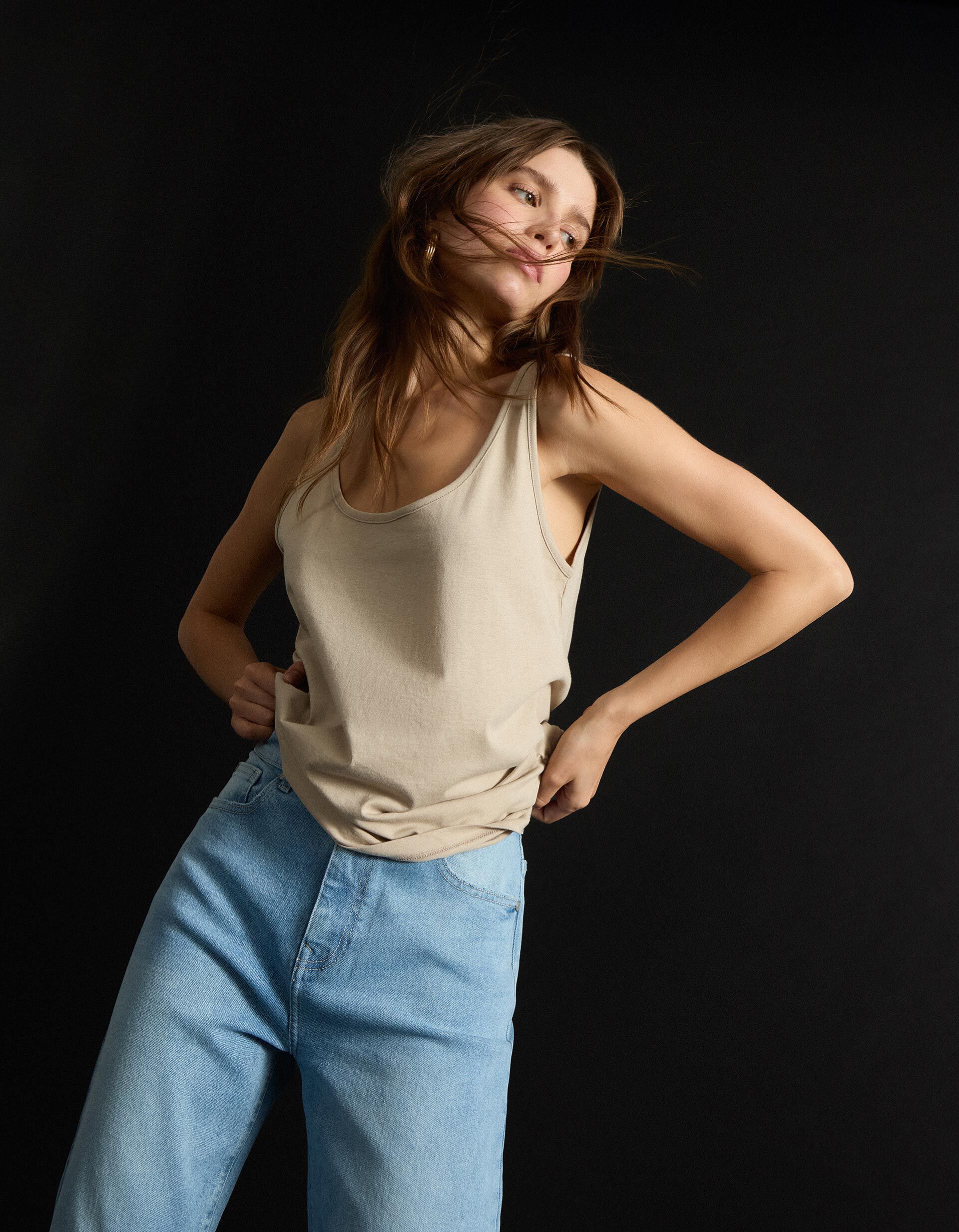 Comprar Online Top Jersey, Mulher, Bege