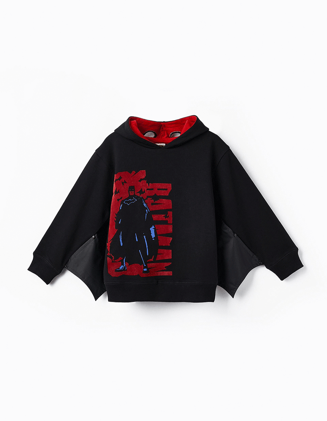 Cotton Hooded Sweatshirt with 3D Wings for Boys 'Batman', Black