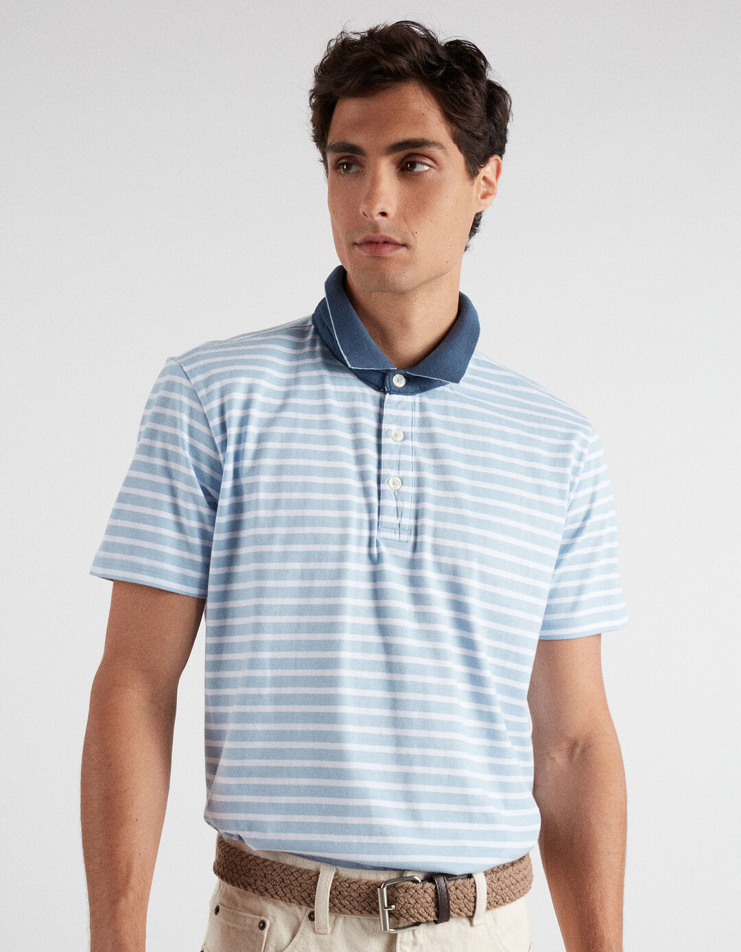 Striped Polo Shirt, Men, Light Blue