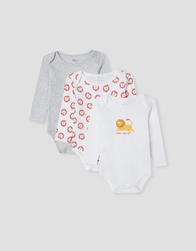 3 Long Sleeve Bodies Pack, Baby Boys, Multicolour