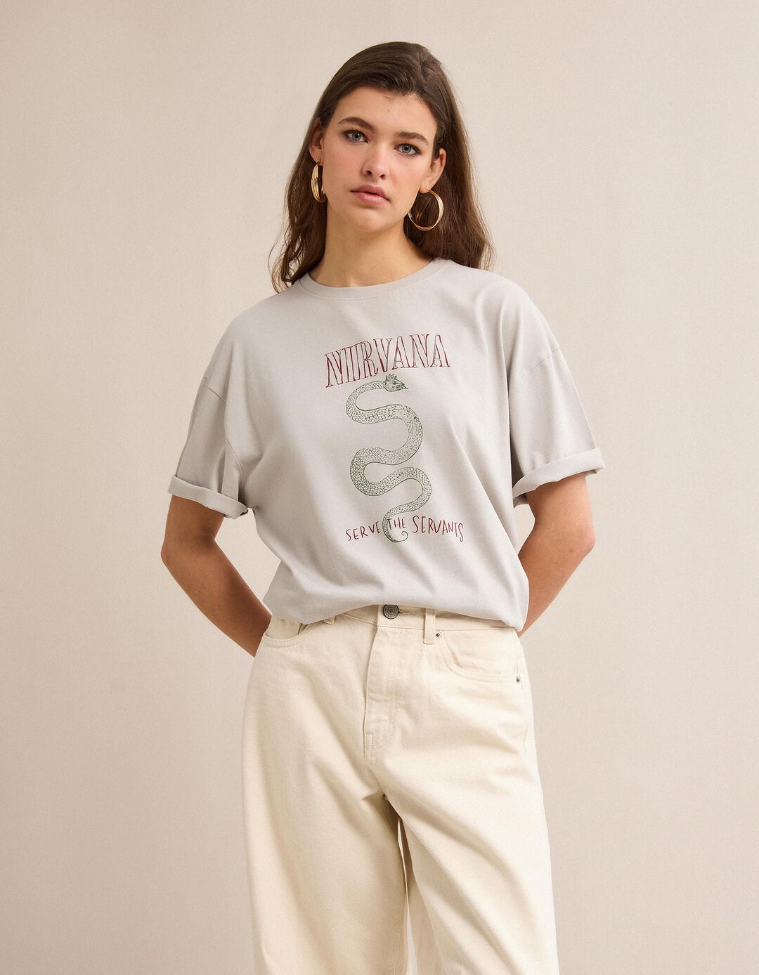 T-shirt Estampada, Mulher, Cinzento Claro