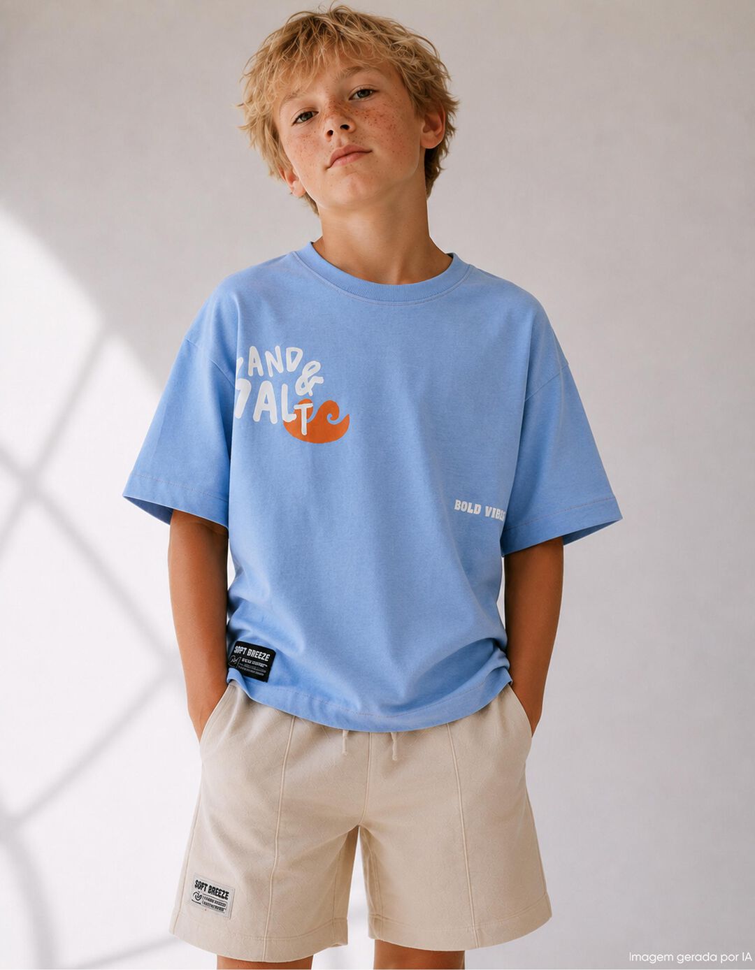 T-shirt Estampada, Menino, Azul