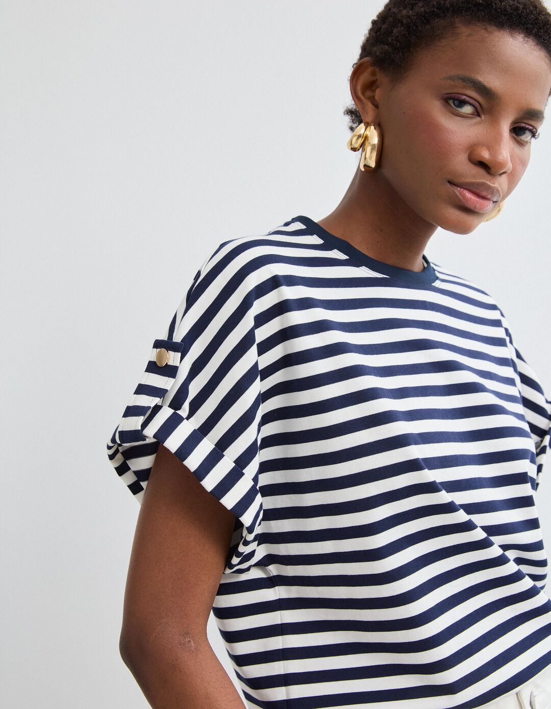 T-shirt Riscas, Mulher, Azul Escuro