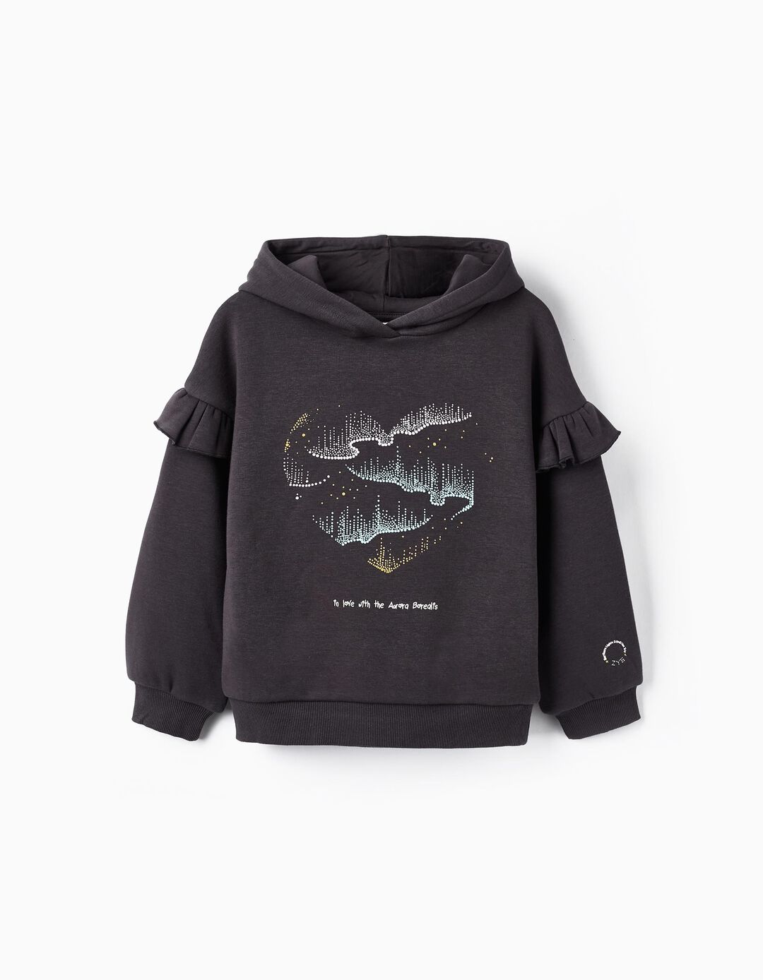 Thermal Hooded Sweatshirt for Girls 'Aurora Borealis', Dark Grey
