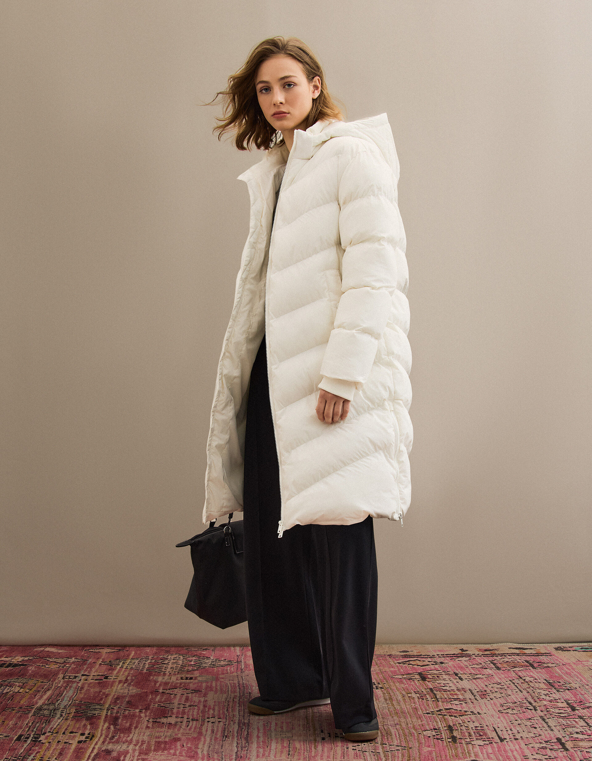 Comprar Online Casaco Acolchoado Comprido, Mulher, Bege Claro