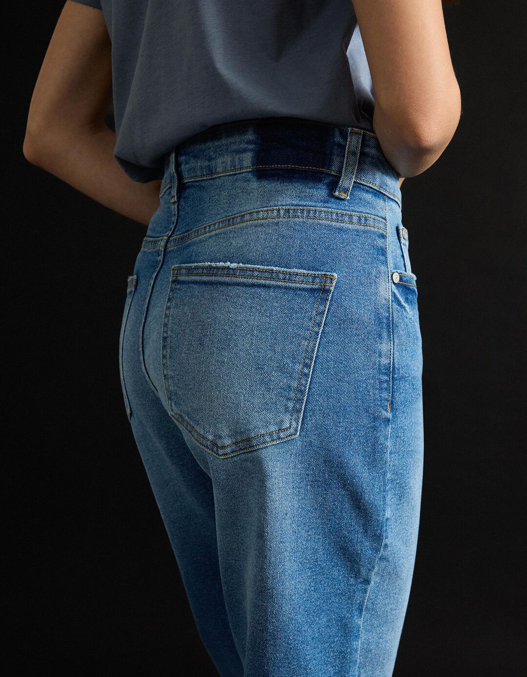 Calças de Ganga 'Tapered Mom Fit', Mulher, Azul 