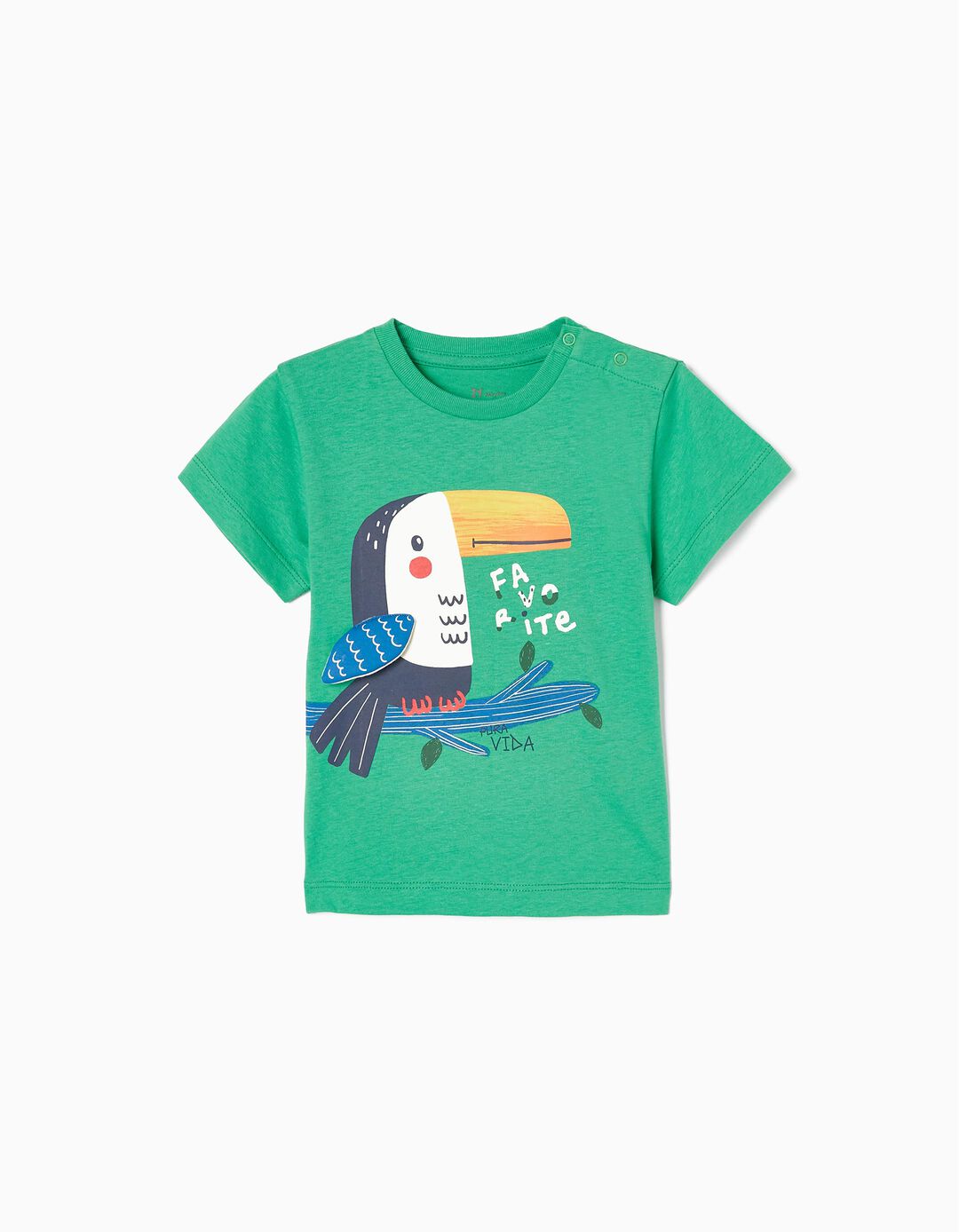 T-shirt de Algodão para Bebé Menino 'Pelicano', Verde
