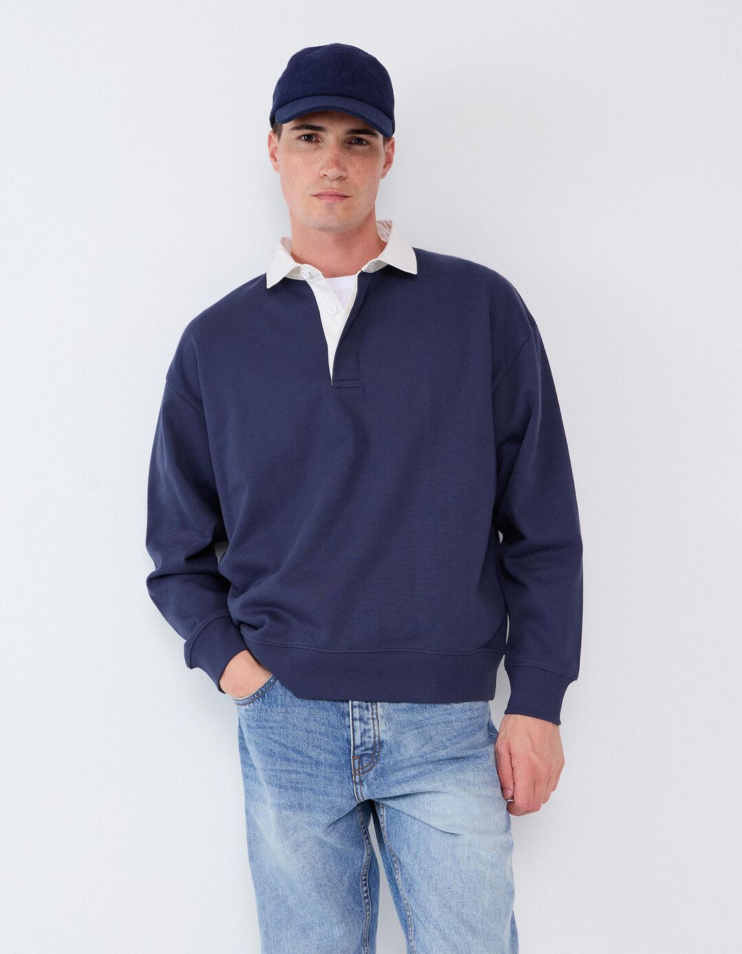 Camisola Com Gola Polo, Homem, Azul Escuro