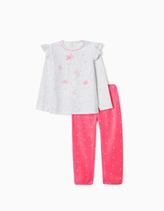 Pijama de Veludo para Menina 'Butterflies', Cinza/Rosa
