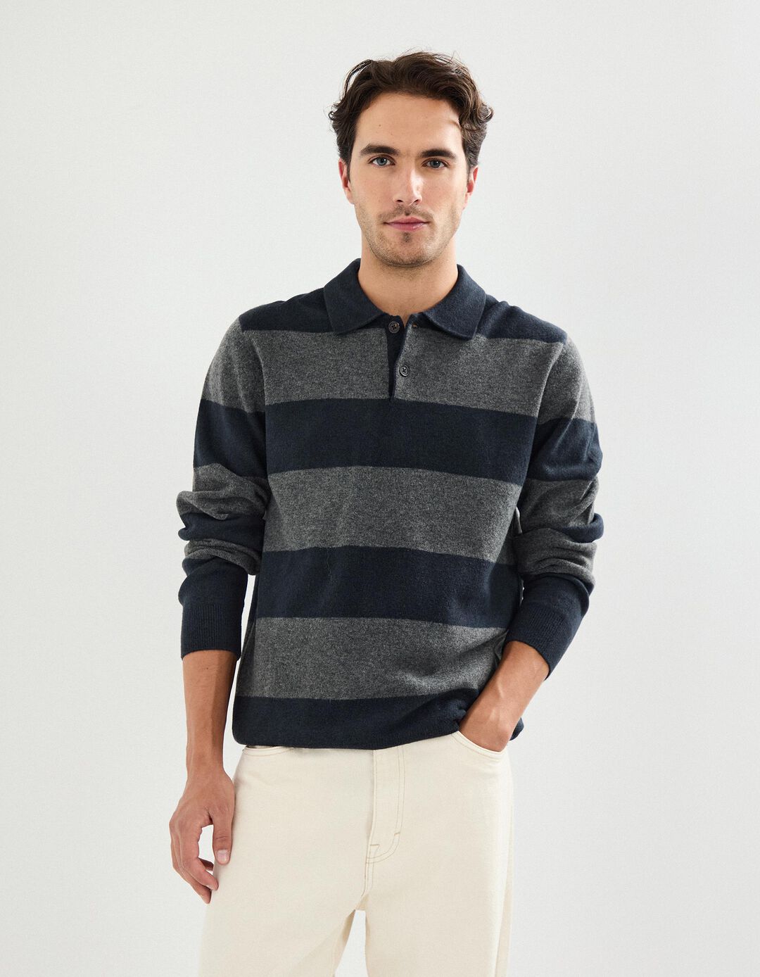 Polo de Malha às Riscas, Homem, Azul Escuro