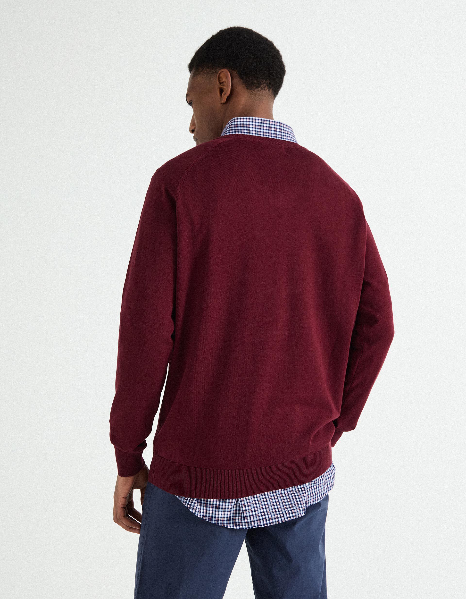 Comprar Online Camisola de Malha Decote em V, Homem, Vermelho Escuro