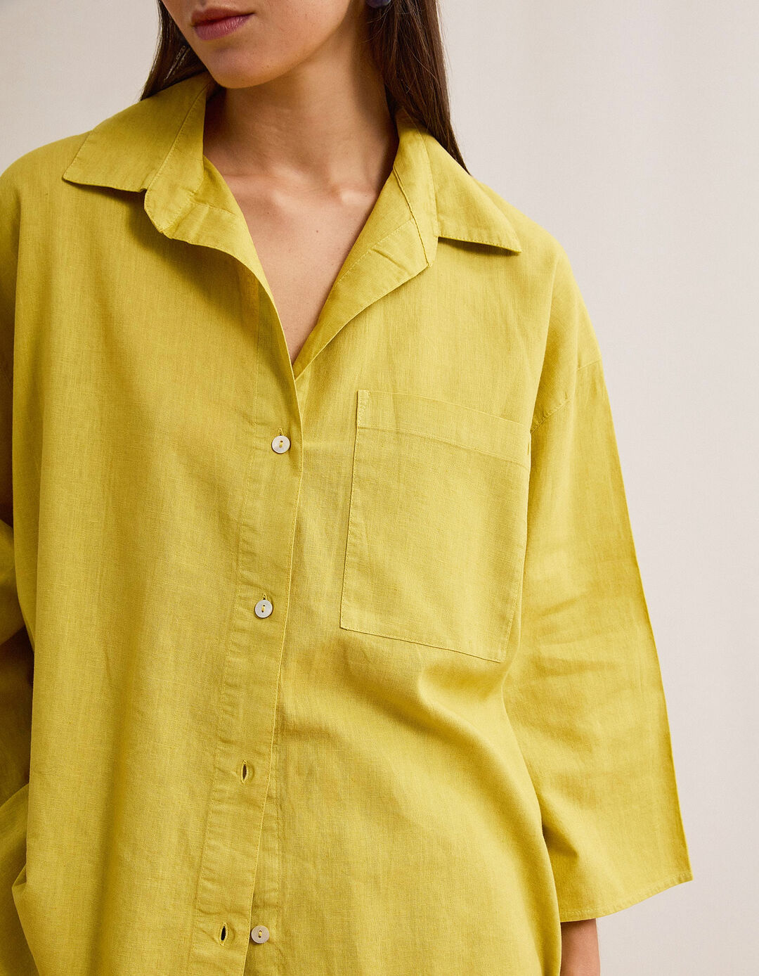 Blusa com Linho, Mulher, Amarelo