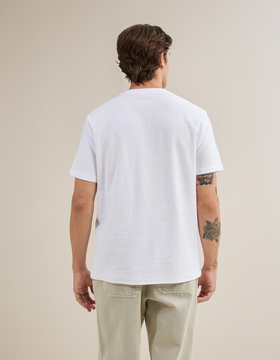 T-shirt Jersey Riscas, Homem, Branco