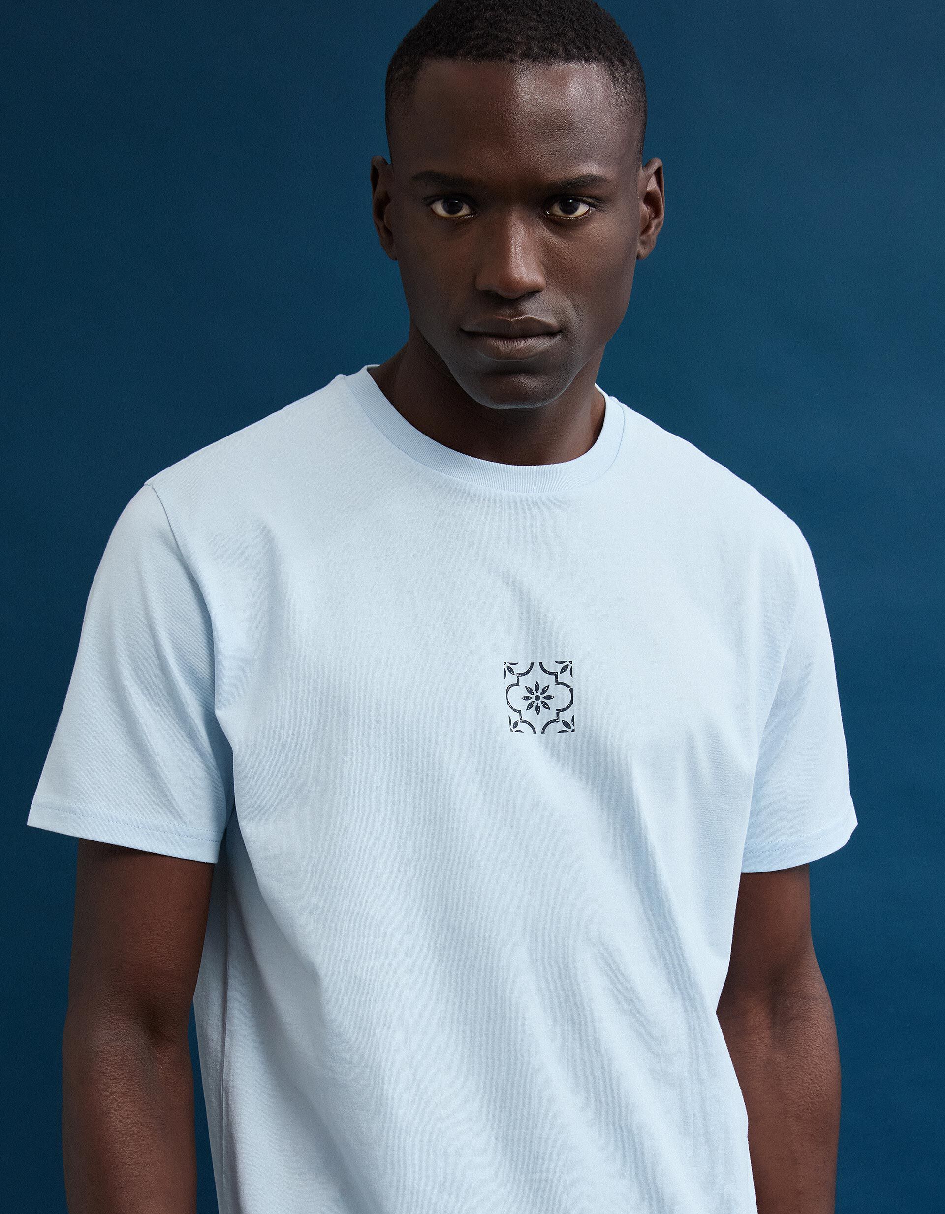 Comprar Online T-shirt Jersey Estampada, Homem, Azul Claro