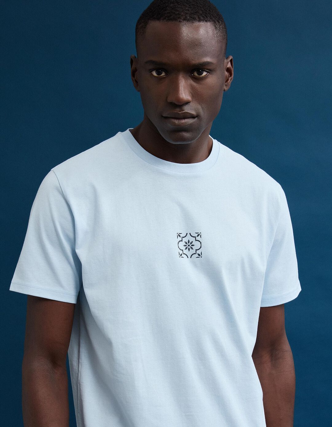 T-shirt Jersey Estampada, Homem, Azul Claro